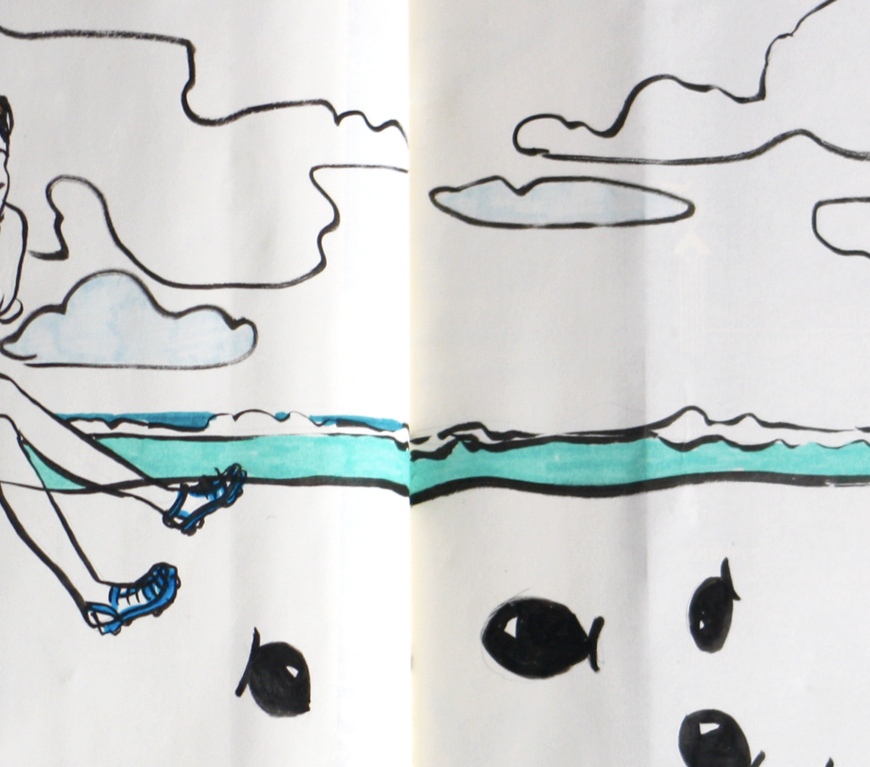 polynésie carnet de voyage tahiti mores dessins encre croquis trip récit souvenirs îles paradis poissons sous l'eau sous-marin récif coraux méduses baignade eau plage lagon